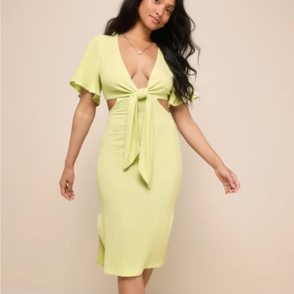 Lulus Summer Journey Light Green Tie-Front Cutout Midi Dress - Picture 2 of 4